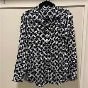 Banana Republic Navy and White Bold Print Button Down Shirt